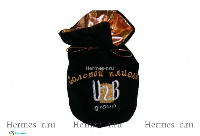 Машинная вышивка логотипа на подарочном мешочке